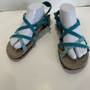 Merrell size 10 Algeirs teal blue strappy comfort sandal colorful straps walking